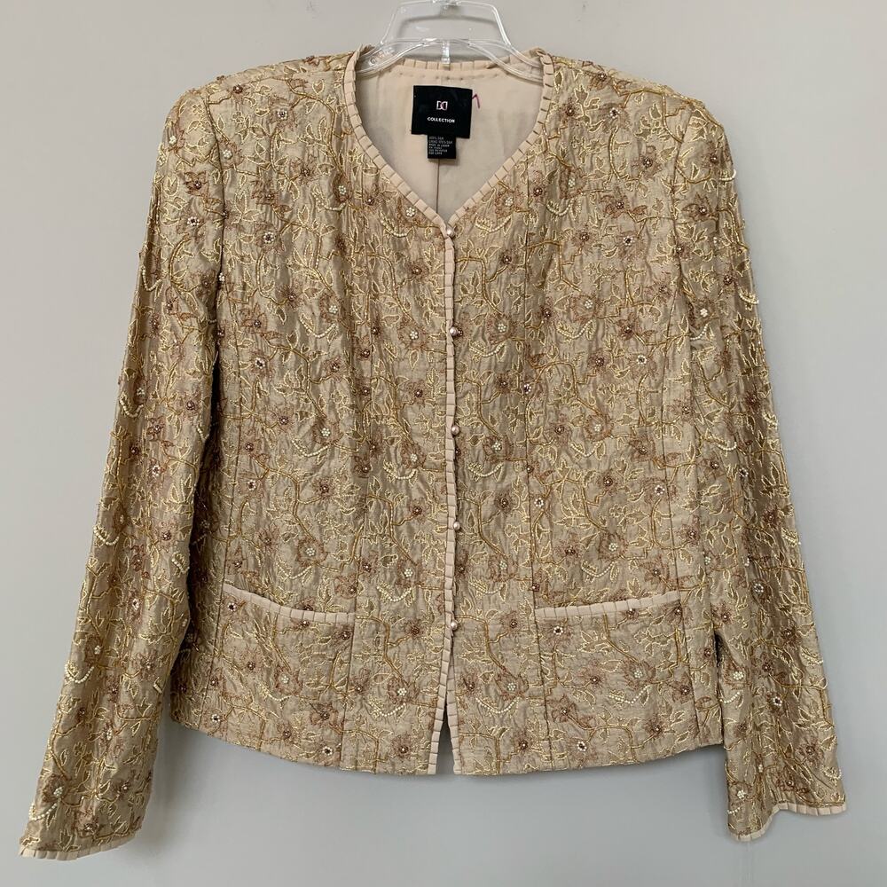 Doncaster 100% silk embroidered beaded jacket pockets fully lined size 8 NWT